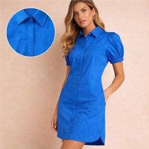 S’EDGE Royal Blue Puff Sleeve Shirt Dress Size S